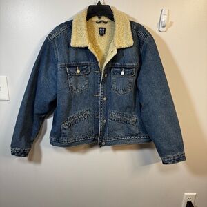Gap Denim Trucker Sherpa Lined jacket Collar blue women’s XL Y2K 90s